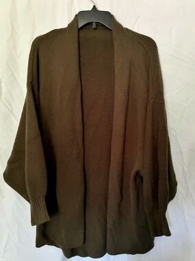 Cozy Open-Front Knit Cardigan - Dark Green